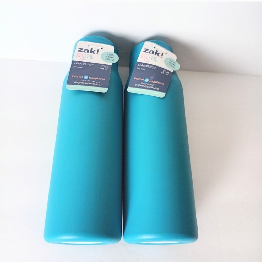 Bundle of 2 Zak Designs 20oz Stainless Steel Tranquility Blue Chug Water Bottle